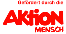 Logo von "Aktion Mensch" mit dem Text in roter Schrift: "Gefördert durch die Aktion Mensch".