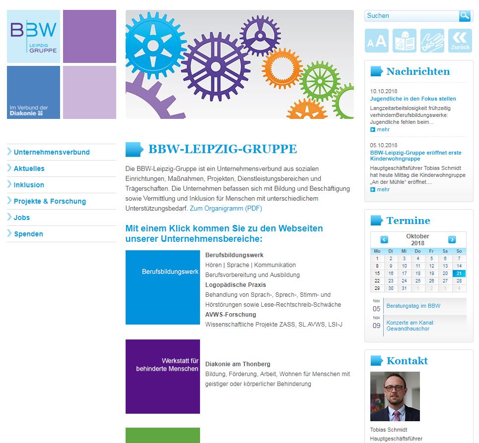Auf dem Bild ist die Startseite der BBW Leipzig Gruppe zu sehen.